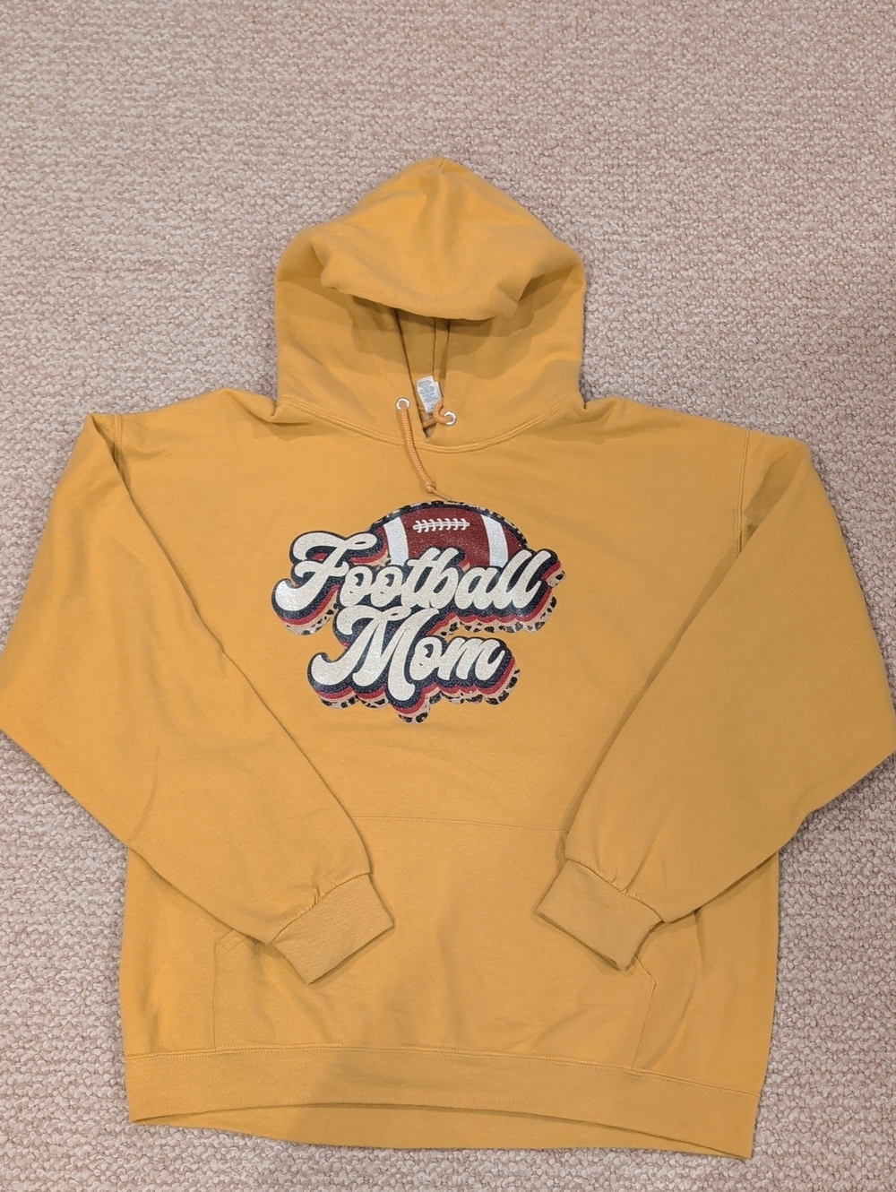 Jerzees Mustard Yellow 'Football Mom' Pullover Hoodie